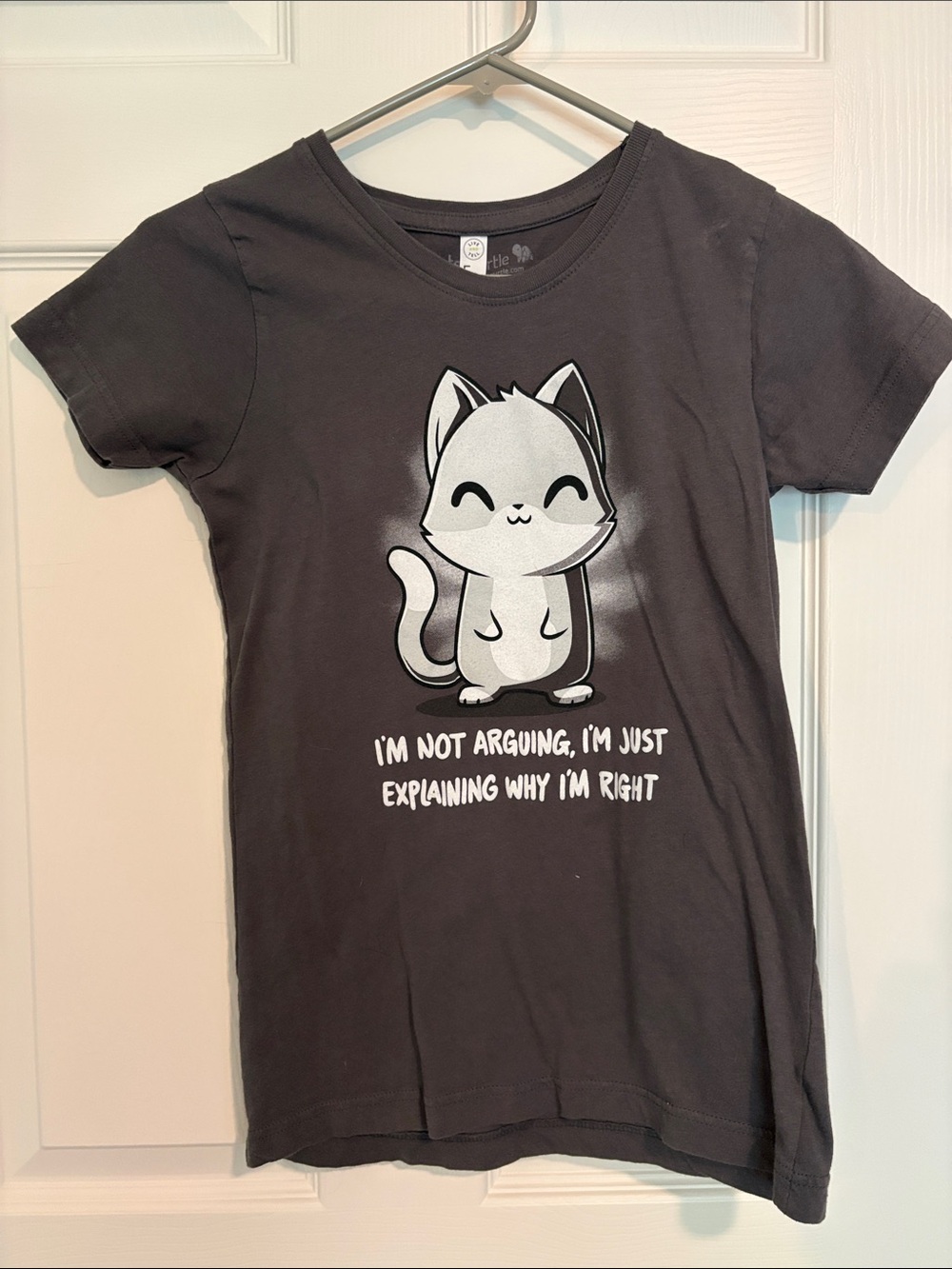 Gray Cat Graphic Tee with Playful Slogan